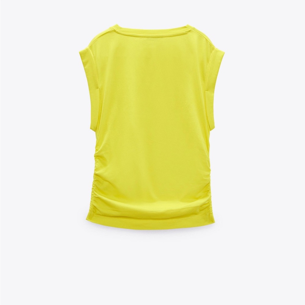 Zara Neon yellow rouched sided top - Picture 2 of 7